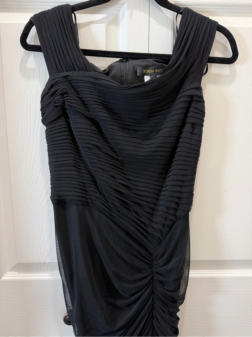 Tadashi Shoji Black Draped Mesh Evening Gown M - Picture 3 of 11